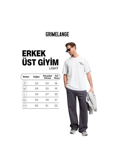 Grimelange Lıght Erkek Organik Pamuklu Bisiklet Yakalı Nakış Ve Baskı Detaylı Oversıze Fit Beyaz T-s Beyaz