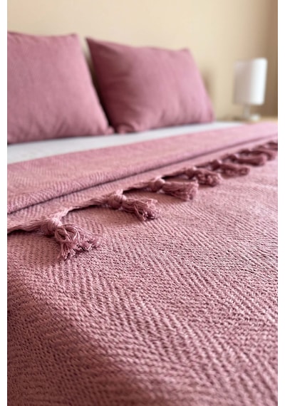 Pembe Natural Çift Kişilik Baskılı Pike & Yatak Örtüsü 200x230 Cm