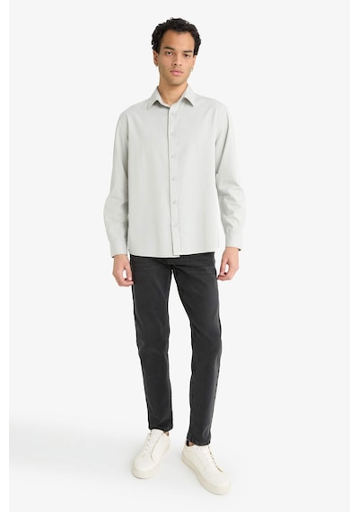 Defacto Regular Fit Polo Yaka Dokuma Uzun Kollu Gömlek F6341ax25augr184 Gri