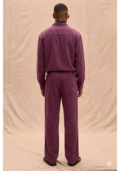 Tarz Cool Erkek Haki Tencel Kumaş Oversize Gömlek Pantolon Takım Rahat Kesim Yazlık Kombin Bordo