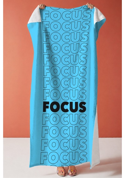 Motivasyon Focus Yazılı Modern Plaj Havlusu - Mavi Tipografik Minimalist Hızlı Kuruyan Havlu Örtü Çok Renkli