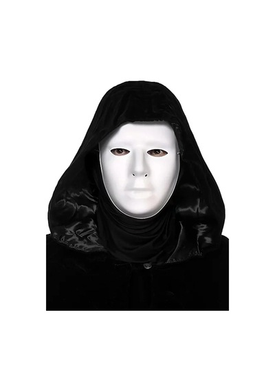 Ers Siyah Kapüşonlu 120 Cm Pelerin Ve Beyaz Boyanabilir Tam Yüz Maske 80628120