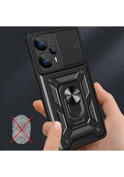 Poco F5 Kılıf Magnetik Standlı Kamera Korumalı Hptk Sürgülü Vega Kapak - Siyah Siyah