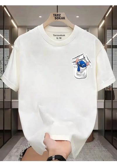 Startmore Unisex Canavar Minimalis Baskı T-shirt Beyaz