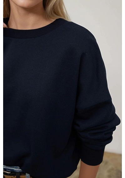 Hiccup Oversize Bisiklet Yaka Basic Sweatshirt Lacivert