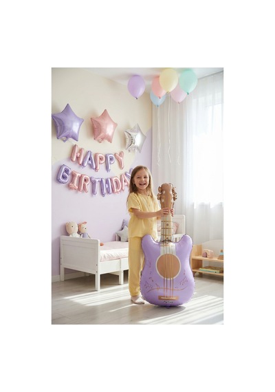 Retro Mat Lila Gitar Folyo Balon 46x89 Cm Müzik Temalı Doğum Günü Parti Süsü Çok Renkli