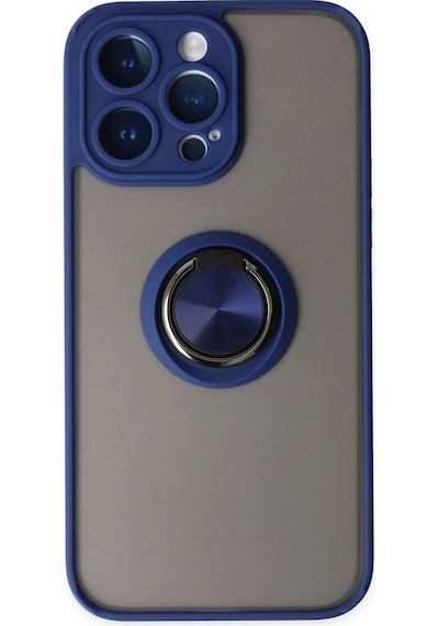 Newface Apple iPhone Uyumlu 14 Pro Max Kılıf Montreal Yüzüklü Silikon Kapak Glblseme - 48 - Lacivert