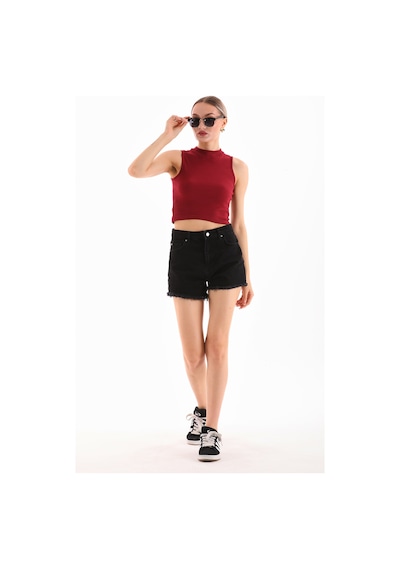 Loısy Kadın Likralı Kolsuz Crop Bluz Bordo