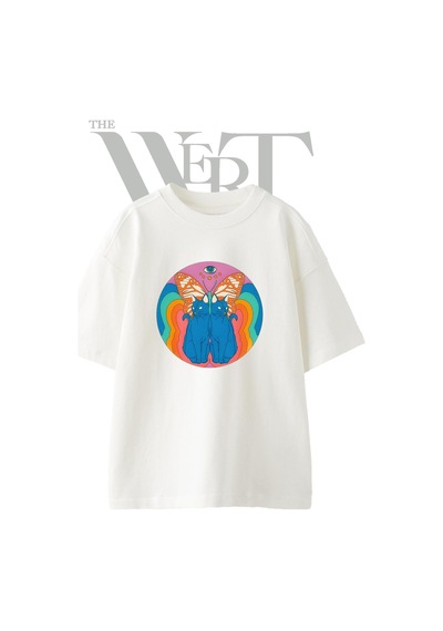 Thewert Cat Butterfly Tasarım Baskılı Ünisex Beyaz Oversize T-shirt