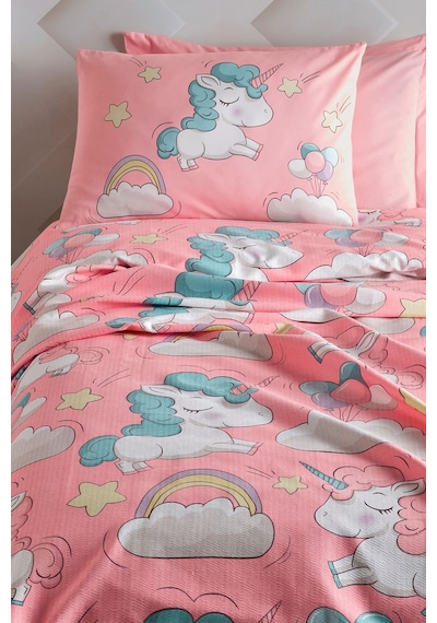 Enlora Home Pike Seti Baskılı Tek Kişilik Unicornio Pembe