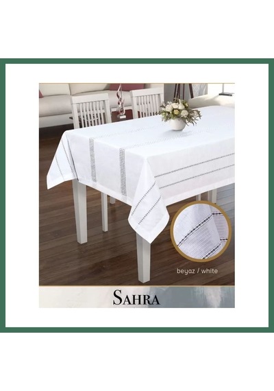 En-cag Sahra Model Beyaz 160x220 Cm Polyester Ajurlu Keten Masa Örtüsü Şık Tablecloth Bss
