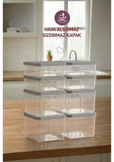 Selka Home 4 Adet 0.5 ve 4 Adet Derin 1 Lt. Nora Organizer Buzdolabı Buzluk Düzenleyici Saklama Kabı