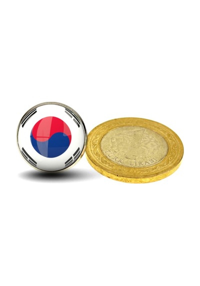 Güney Kore South Korea Bayrak Rozeti - Paslanmaz Çelik Yuvarlak Yaka Rozeti Çok Renkli