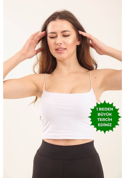 Balenbi Kadın Basic Ip Askılı Penye Crop Body 1066 Beyaz