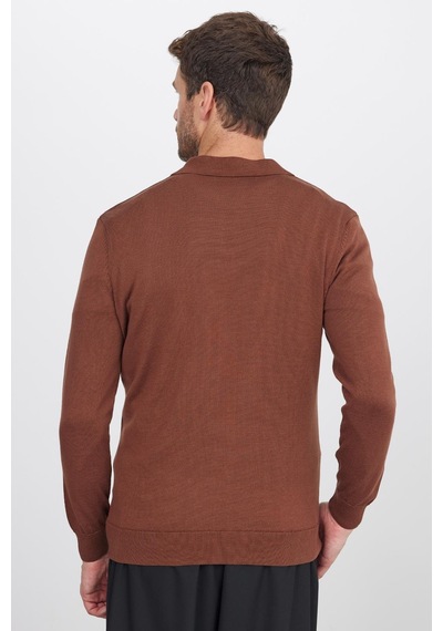 Tudors Erkek Standart Fit Normal Kesim Pamuklu Polo Yaka Kahverengi Kazak-41879 Kahverengi