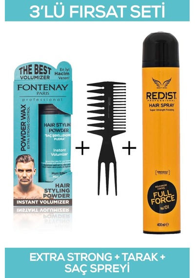 Fontenay Saç Şekillendirici Pudra Toz Wax Matt Effect + Şekil Tarağı + Saç Spreyi 3'lü Set
