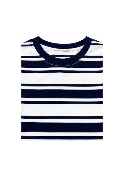 Mixray 2055 Kadın %100 Pamuk Çizgili Bisiklet Yaka T-shirt Lacivert Lacivert