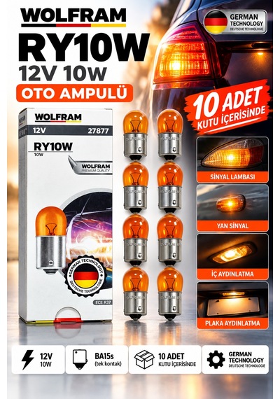 Wolfram Ry10w 67 Tip Turuncu Sinyal Ampulü 12v 10w Ba15s Alman Teknolojisi 10 Adet