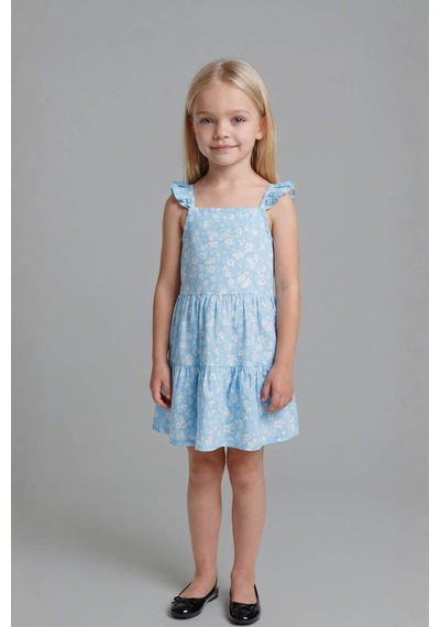 Defacto Askılı Poplin Elbise Kız Bebek H8453a526hsbe400 Mavi-be400