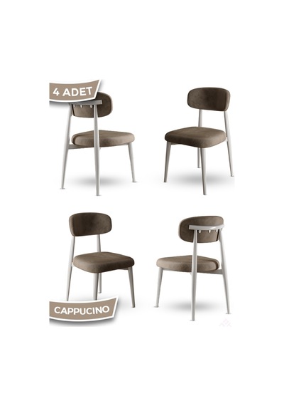 Canisa Laos Serisi 4 Adet Cappucino Mutfak Sandalyesi Beyaz Metal İskeletli 1. Sınıf Babyface Kumaş Cappucino Sandalye Ayaklar Beyaz