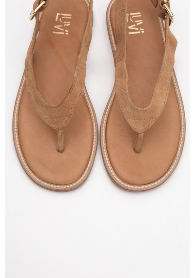 Luvishoes Luvi Shoes Belinda Toprak Süet Hakiki Deri Kadın Parmak Arası Sandalet Toprak