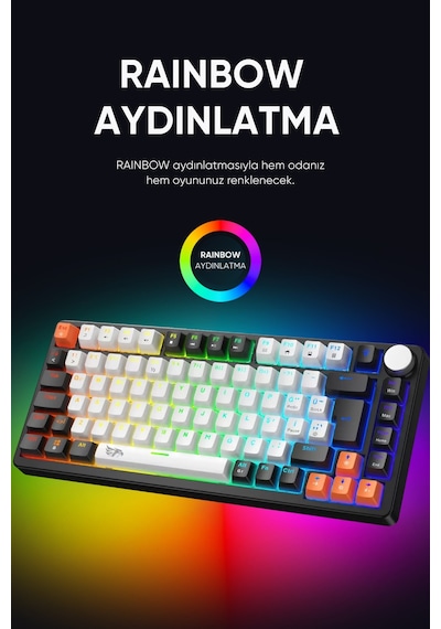 Strike Compact Türkçe Q Mekanik Klavye Kablolu Aydınlatmalı Hot Swap Oyuncu Klavyesi Beyaz