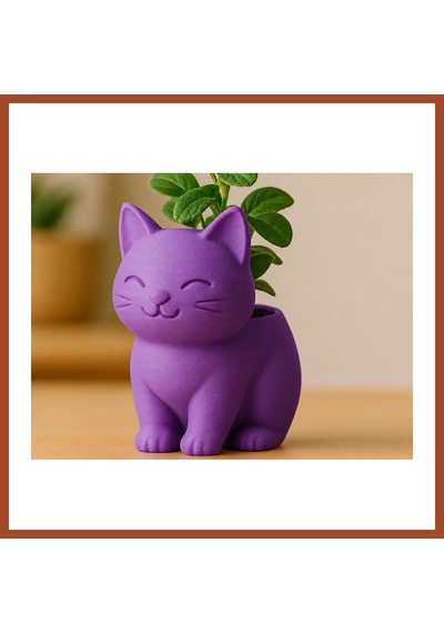 Bezos 3d Baskı Sevimli Kedi Saksı - Figürlü Sukulent Saksısı-mor Pro Standart