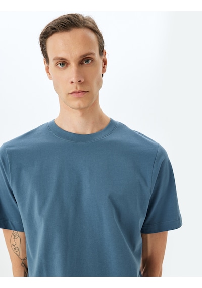 Koton Pamuklu Bisiklet Yaka Regular Fit Kısa Kollu Basic Tişört Mavi 5sam10099hk Mavi