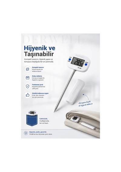 Ta-288 Dijital Mutfak Termometresi Paslanmaz Çelik Saplamalı Prob Yemek Süt Yoğurt Mangal Isı Ölçer Geniş Lcd Ekranlı Derece Hızlı Ölçüm Modu Santigrat Fahrenheit Ayarlı Pratik Gıda Termometre