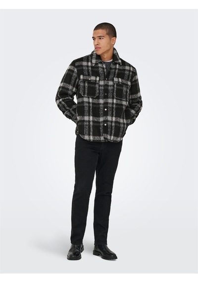 Only & Sons Onsgıo Lf Check Padded Jacket Otw Erkek Black Mont - 22030156 Siyah