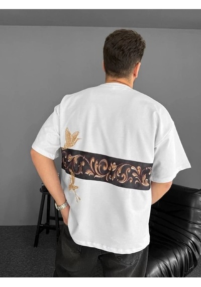 Zenna Tarz Ön Ve Arka Baskılı Oversize Bisiklet Yaka T-shirt - Beyaz