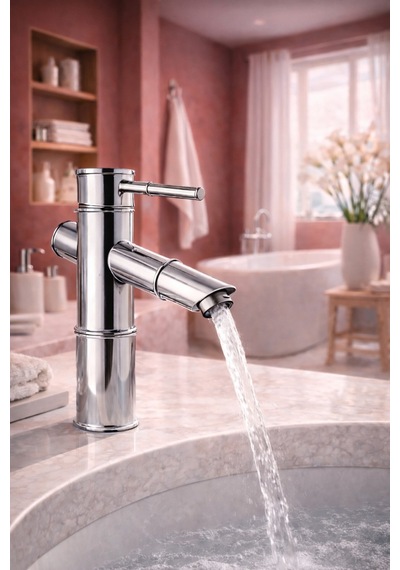 Viosa Lüx Premium Krom Bambu Model Modern Banyo Lavabo Bataryası Çeşmesi Musluğu Siyah