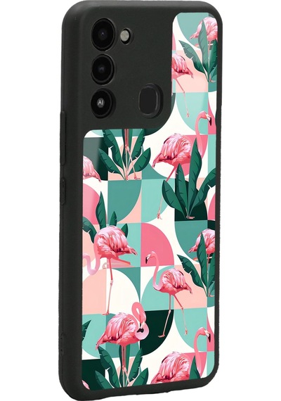 Tecno Spark 8c Retro Flamingo Duvar Kağıdı Tasarımlı Glossy Telefon Kılıfı Çok Renkli