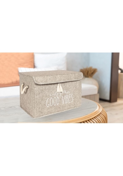 Keçe Çok Amaçlı Kapaklı Düzenleyici Kutu 35 X 24 X 24 Cm Mini, Bej