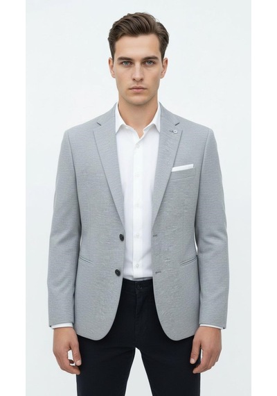 Plus Scorpion Erkek Esnek Kumaş Slim Fit Blazer Ceket Günlük & Ofis Şıklığı Açık Gri