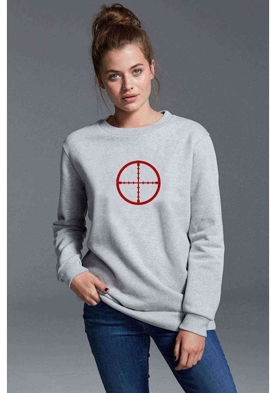 Snipper Target Baskılı Gri Kadın Sweatshirt