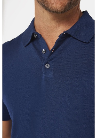 Tudors Erkek Slim Fit Dar Kesim Pamuklu Örme Triko Lacivert Polo Yaka Tişört-27349 Lacivert