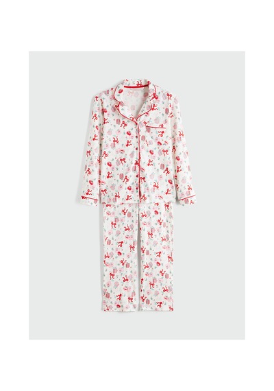 Lcw Dream Ekru Gömlek Yaka Yılbaşı Temalı Kadın Pijama Takımı
