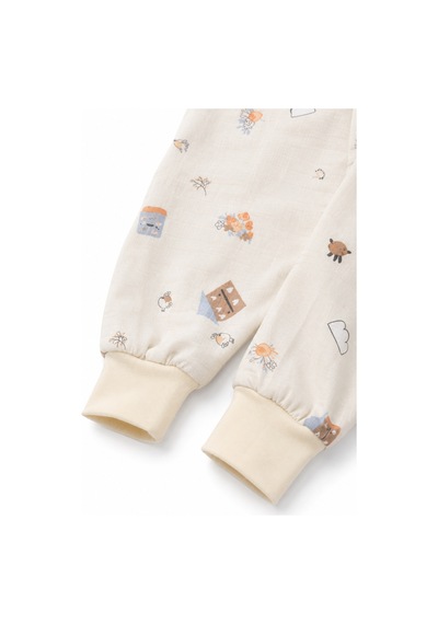 Babyhola Yazlık Müslin Çocuk Uyku Tulumu 1-8 Yaş Unisex Kısa Kollu %100 Pamuk 2703 Bej