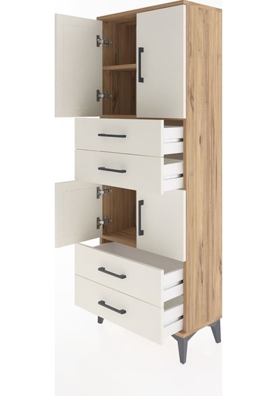 Arges Dolap 3 Raflı 4 Çekmeceli 4 Kapaklı 60x30x163 Çam-aytaşı Atlas Çam