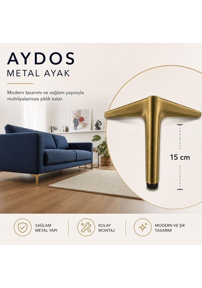 Aydos 15 Cm Mat Antik Sarı Metal Mobilya Ayağı Koltuk Sehpa Dolap Uyumlu Dayanıklı Şık Tasarım 6395751