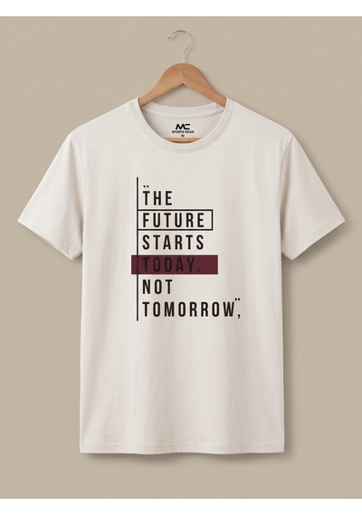Maccali Erkek Beyaz The Future Starts Today Baskılı Bisiklet Yaka Bol Kesim Tişört
