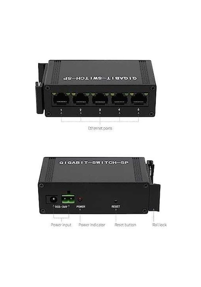 Endüstriyel 5 Port Gigabit Ethernet Switch - Dın Ray Montajlı