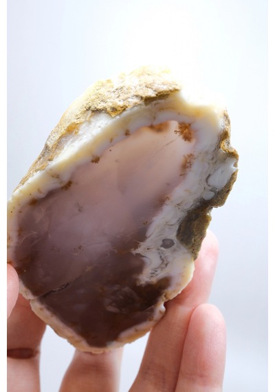 Nadir Turuncu Dendrit Merlinit Cilalanmış Yarım - Açık Mavi Dendritik Opal