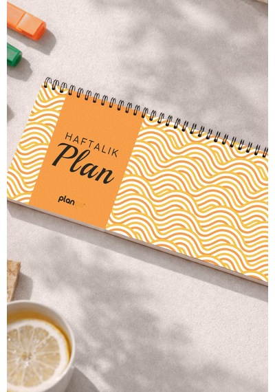 Tarihsiz Spiralli Haftalık Masaüstü Planlayıcı - Sarı Dalgalar - 10x30 Cm Plango Turkuaz