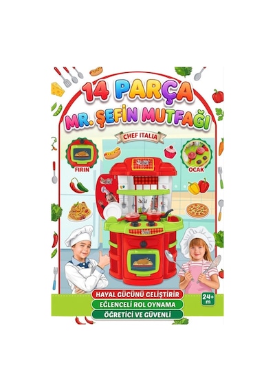 Minik Şefin Mutfağı 14 Parçalı Mutfak Aletli 72cm Eğitici Oyuncak Mutfak Seti 1