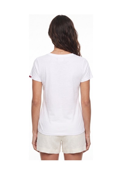 Onloox Kadın Beyaz Beyaz Pamuklu Bisiklet Yaka Kısa Kollu Sanatsal El İşi Nakış Detaylı Premium Tasarım T-shirt