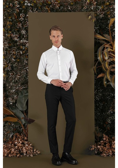 Efor Gk 703 Slim Fit Beyaz Klasik Gömlek Beyaz