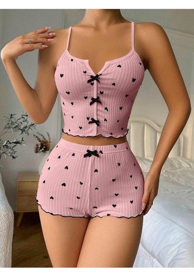 Mh Moony Homewears 2'li Hermonie Yazlık Yumuşacık Şortlu Pijama Takımı PEMBE
