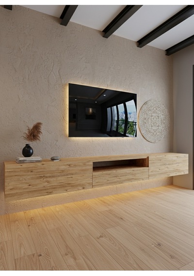 Resital Ledli Duvara Monte Tv Sehpası - Çam - W6016-6 Çam Resital Ledli Duvara Monte Tv Sehpası - Çam - W6016-6 Çam